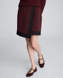 Luxe Twill Faux Wrap Mini Skirt With Lace Trim>Kenneth Cole Online
