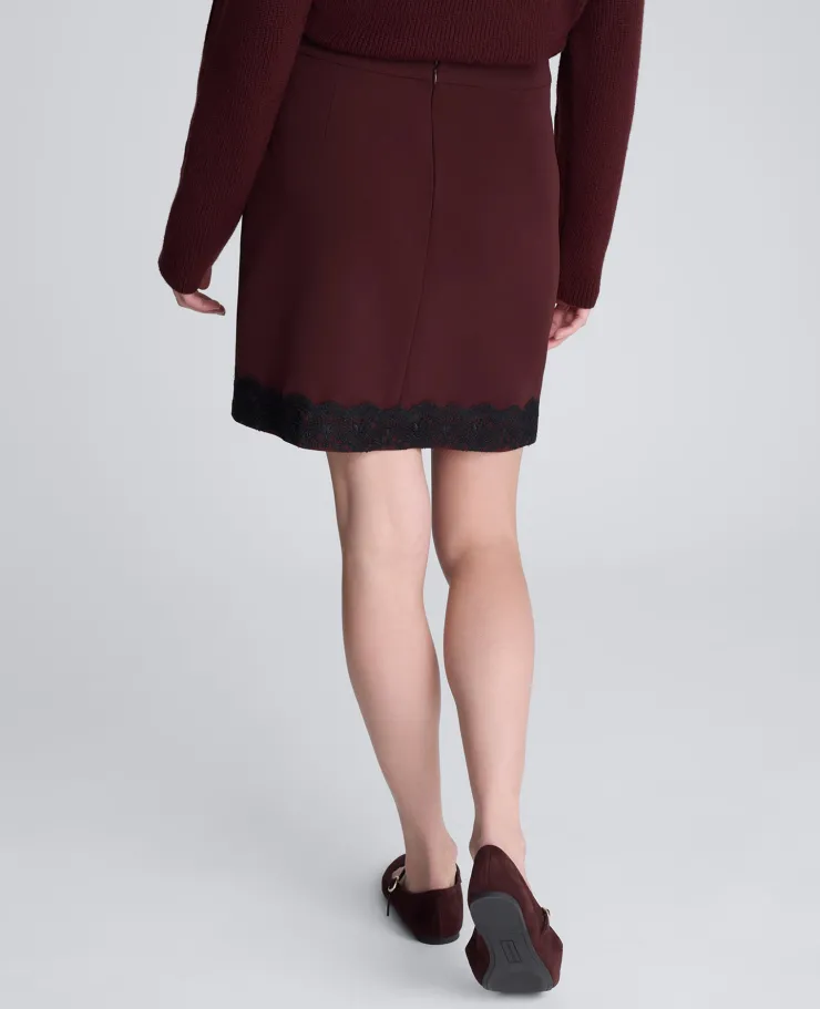 Luxe Twill Faux Wrap Mini Skirt With Lace Trim>Kenneth Cole Online