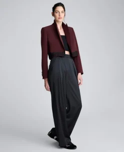 Luxe Twill Fitted Cropped Blazer With Lace Trim>Kenneth Cole Outlet