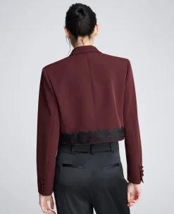 Luxe Twill Fitted Cropped Blazer With Lace Trim><noscript><img width=