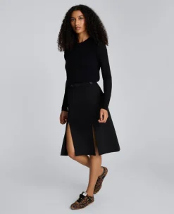 Luxe Twill Paneled Skirt with Slits><noscript><img width=