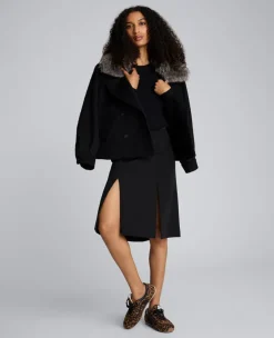 Luxe Twill Paneled Skirt with Slits><noscript><img width=