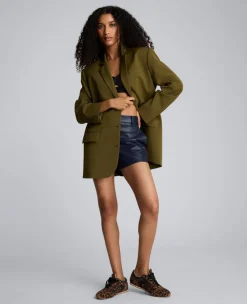 Luxe Twill Three Button Boyfriend Blazer><noscript><img width=