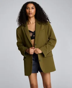 Luxe Twill Three Button Boyfriend Blazer><noscript><img width=