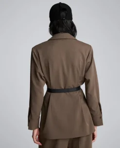 Melange Three Button Belted Soft Jacket><noscript><img width=