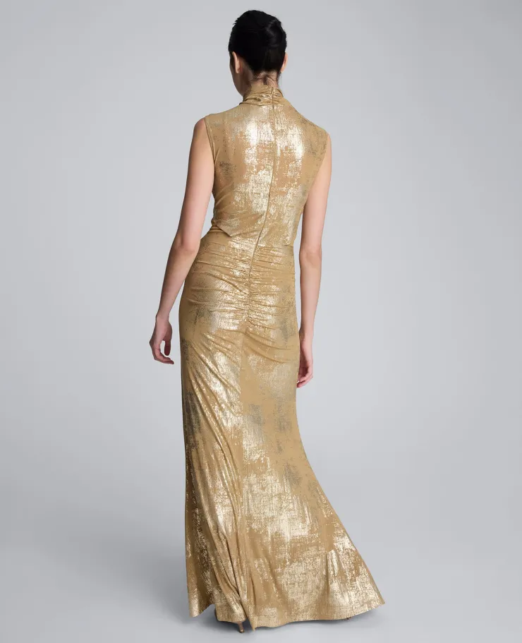 Metallic Foil Mesh Pleated Bodice Maxi Dress>Kenneth Cole Clearance