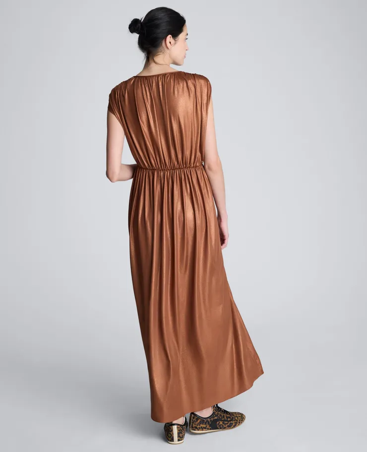 Metallic Knit Deep V-Neck Gathered Maxi Dress>Kenneth Cole Sale