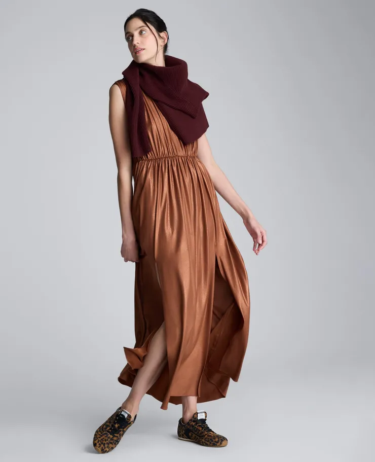 Metallic Knit Deep V-Neck Gathered Maxi Dress>Kenneth Cole Sale