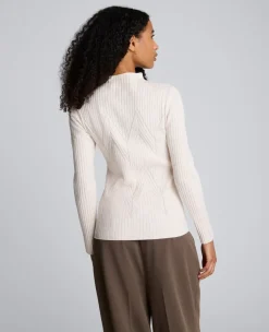 Mock Neck Long Sleeve Rib Chevron Sweater><noscript><img width=