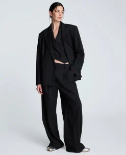 Pinstripe Double Breasted Boyfriend Jacket><noscript><img width=