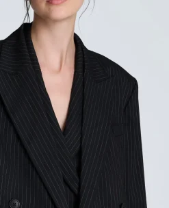 Pinstripe Double Breasted Boyfriend Jacket><noscript><img width=