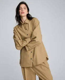 Pinstripe Drop Shoulder Snap Front Boyfriend Shirt>Kenneth Cole Best
