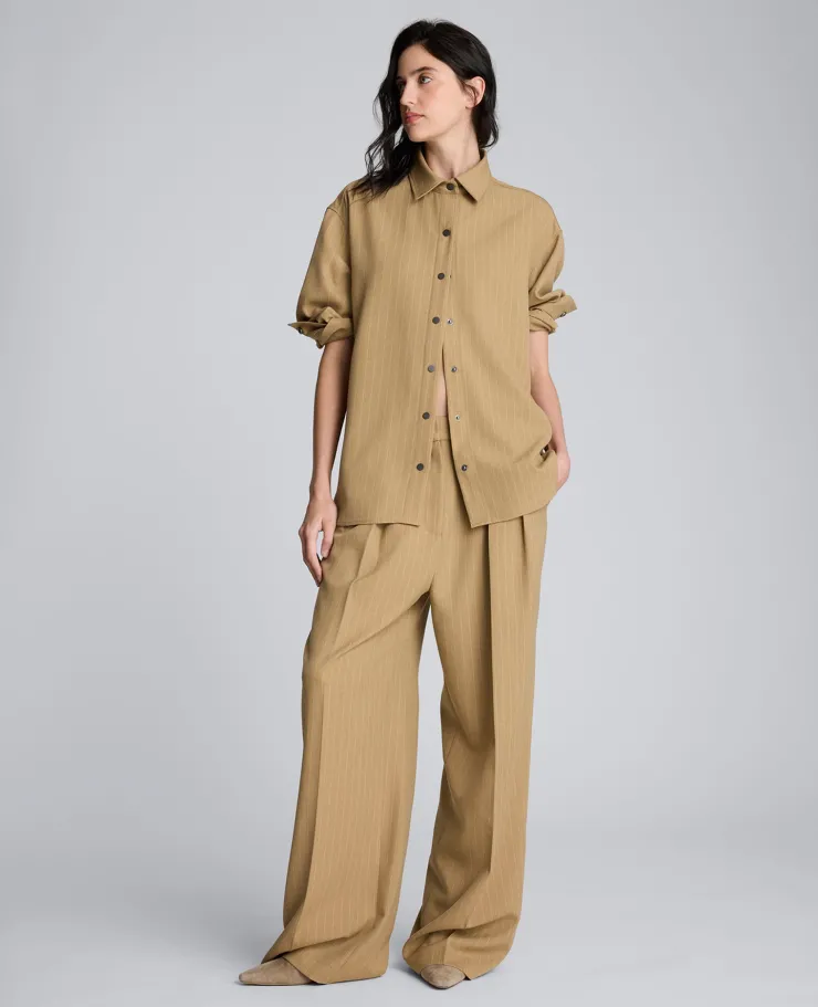Pinstripe Drop Shoulder Snap Front Boyfriend Shirt>Kenneth Cole Best