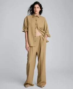 Pinstripe Drop Shoulder Snap Front Boyfriend Shirt><noscript><img width=