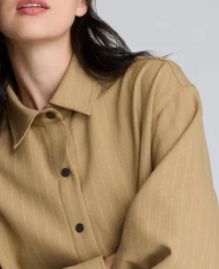 Pinstripe Drop Shoulder Snap Front Boyfriend Shirt><noscript><img width=