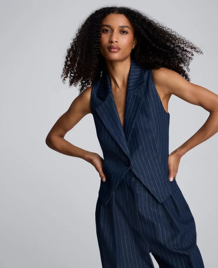 Pinstripe Fitted One Button Vest>Kenneth Cole Discount