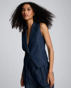 Pinstripe Fitted One Button Vest><noscript><img width=