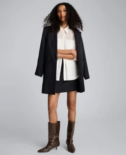 Pinstripe Patch Pocket Open Front Jacket><noscript><img width=