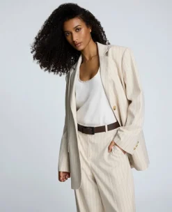 Pinstripe Relaxed Fit Boyfriend Blazer><noscript><img width=