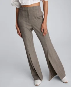 Plaid High Rise Split Front Flare Leg Pant><noscript><img width=