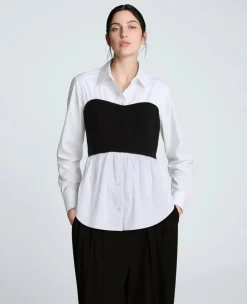Poplin Long Sleeve Shirt with Bustier>Kenneth Cole Sale