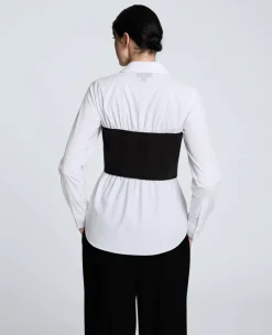 Poplin Long Sleeve Shirt with Bustier><noscript><img width=