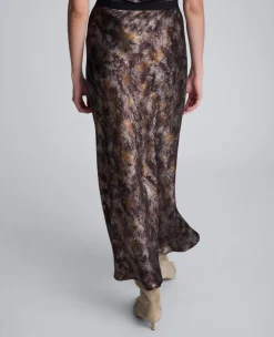 Printed Foil Satin Maxi Skirt><noscript><img width=