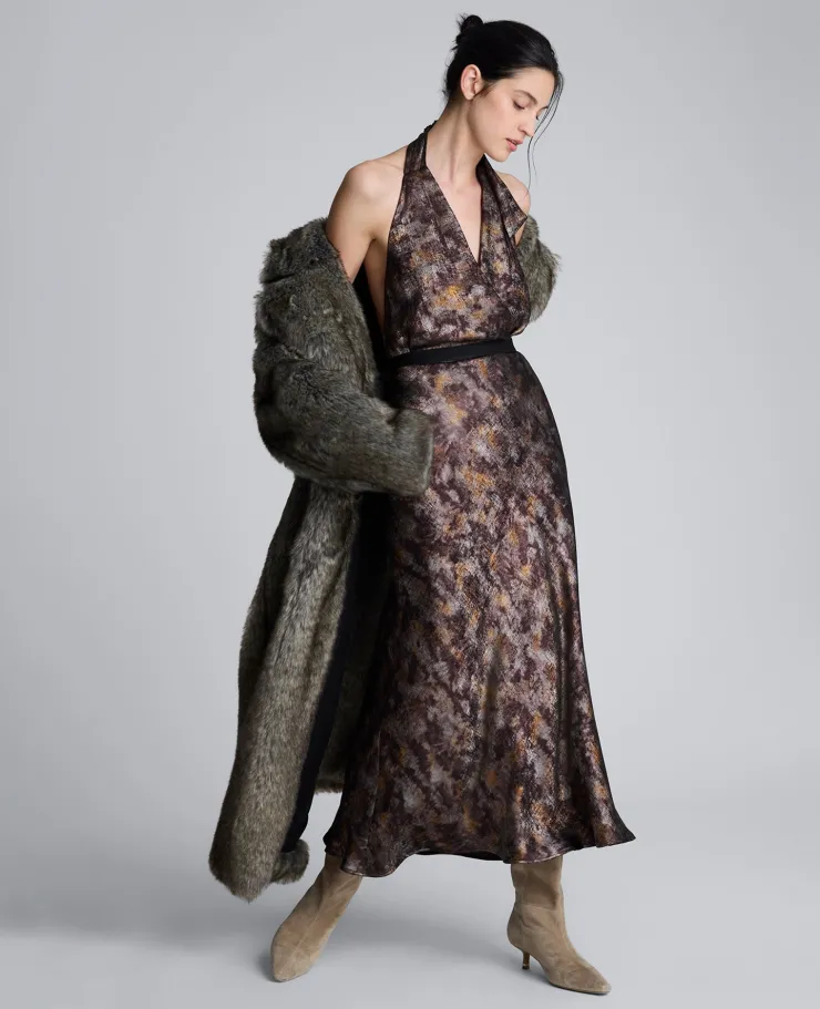 Printed Foil Satin Maxi Skirt>Kenneth Cole Clearance