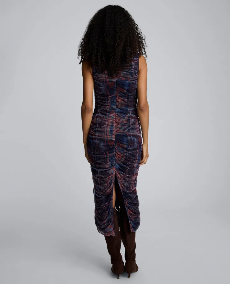 Printed Mesh Fully Ruched Modern Midi Dress>Kenneth Cole Clearance