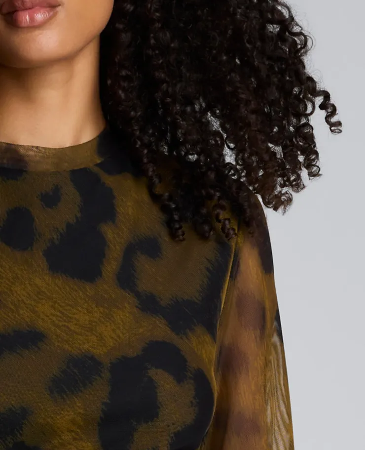 Printed Mesh Knot Front Long Sleeve Midi Dress>Kenneth Cole Clearance