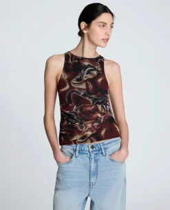 Printed Mesh Side Tied Tank Top>Kenneth Cole Discount