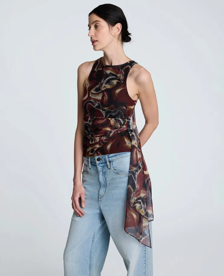 Printed Mesh Side Tied Tank Top>Kenneth Cole Discount