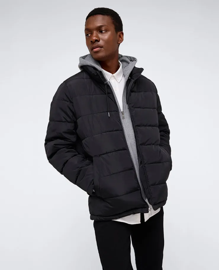 Puffer with Attached Jersey Hood>Kenneth Cole New