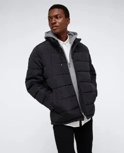 Puffer with Attached Jersey Hood>Kenneth Cole New
