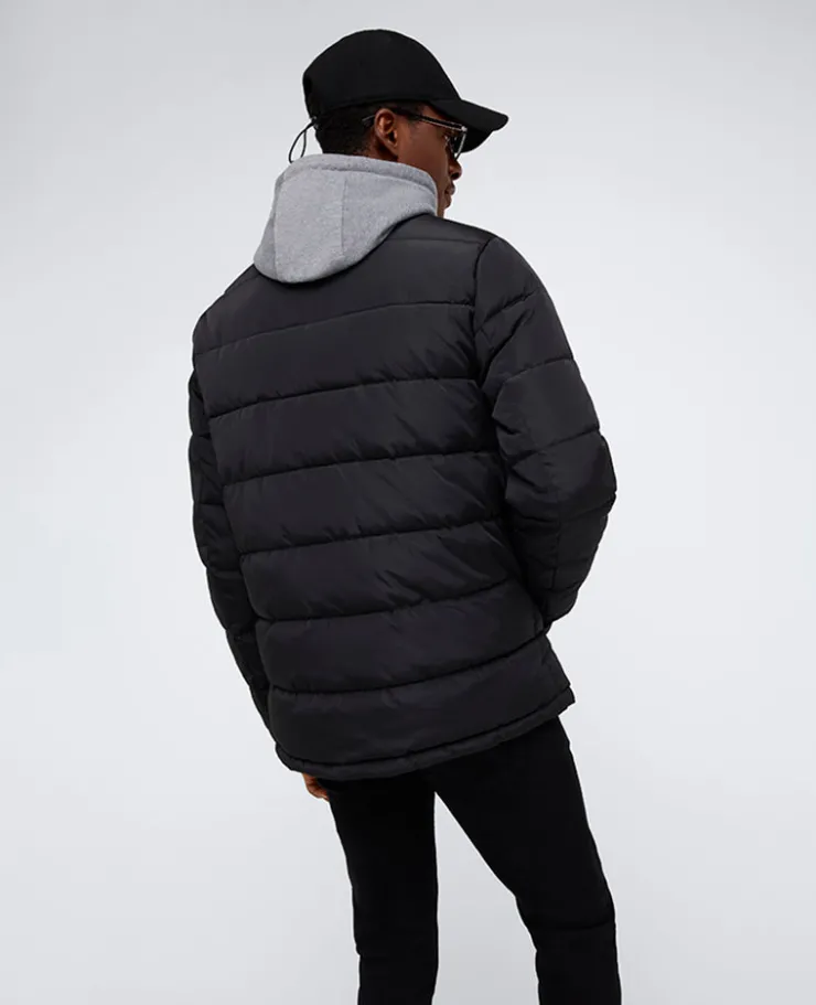 Puffer with Attached Jersey Hood>Kenneth Cole New