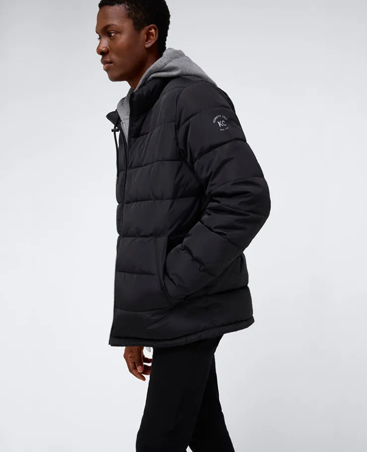 Puffer with Attached Jersey Hood>Kenneth Cole New