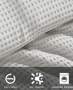 Reversible Solid Waffle Duvet Cover Set><noscript><img width=
