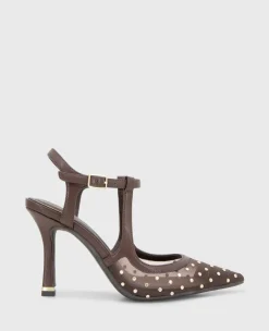 Romi Mesh Micro Stud Ankle Slingback Heel>Kenneth Cole Online