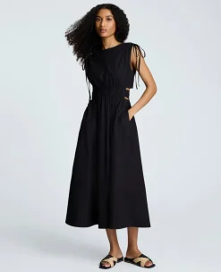 Rouched Waist Midi Dress with Tie Shoulders><noscript><img width=