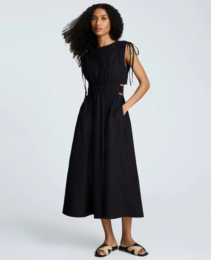 Rouched Waist Midi Dress with Tie Shoulders>Kenneth Cole New