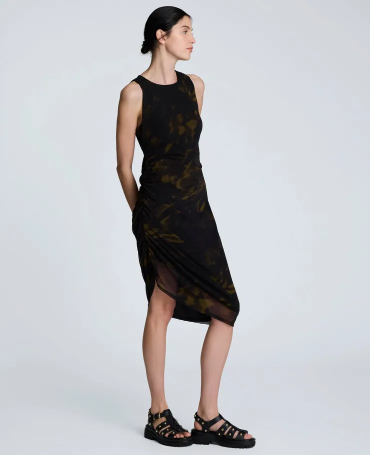 Sandra Side Ruched Asymmetrical Mesh Tank Dress>Kenneth Cole Clearance