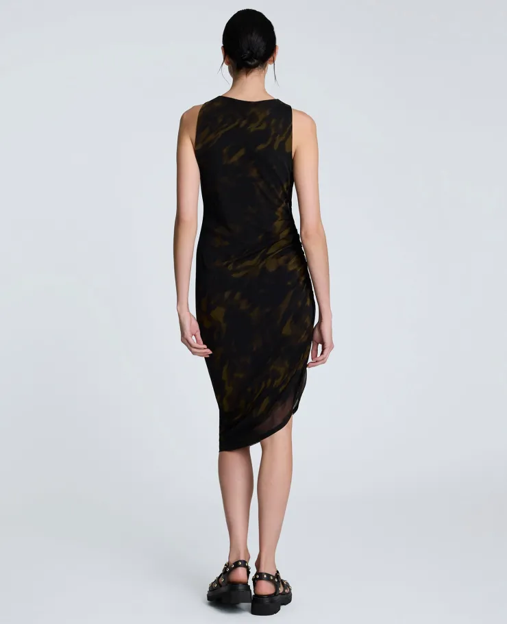 Sandra Side Ruched Asymmetrical Mesh Tank Dress>Kenneth Cole Clearance
