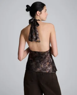 Satin Crossover Halter Blouse><noscript><img width=