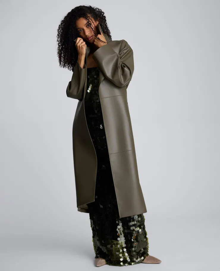 Seamed Vegan Leather Trench Jacket>Kenneth Cole Sale