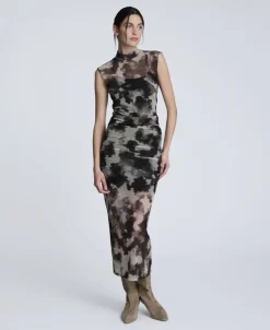 Side Rouched Printed Mesh Dress>Kenneth Cole Clearance