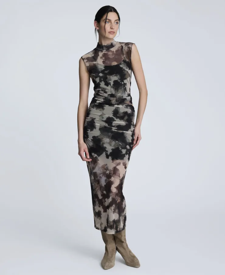 Side Rouched Printed Mesh Dress>Kenneth Cole Clearance