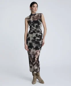 Side Rouched Printed Mesh Dress>Kenneth Cole Clearance