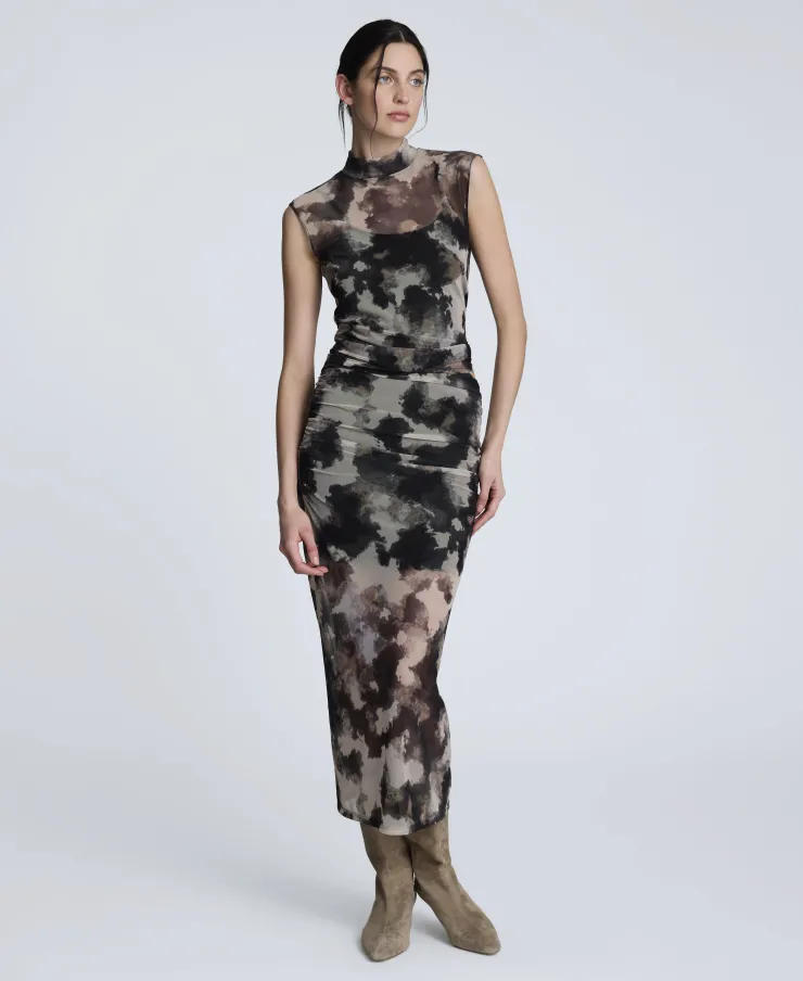 Side Rouched Printed Mesh Dress>Kenneth Cole Clearance