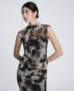 Side Rouched Printed Mesh Dress><noscript><img width=