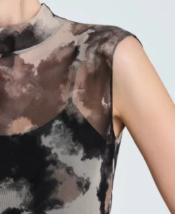 Side Rouched Printed Mesh Dress><noscript><img width=